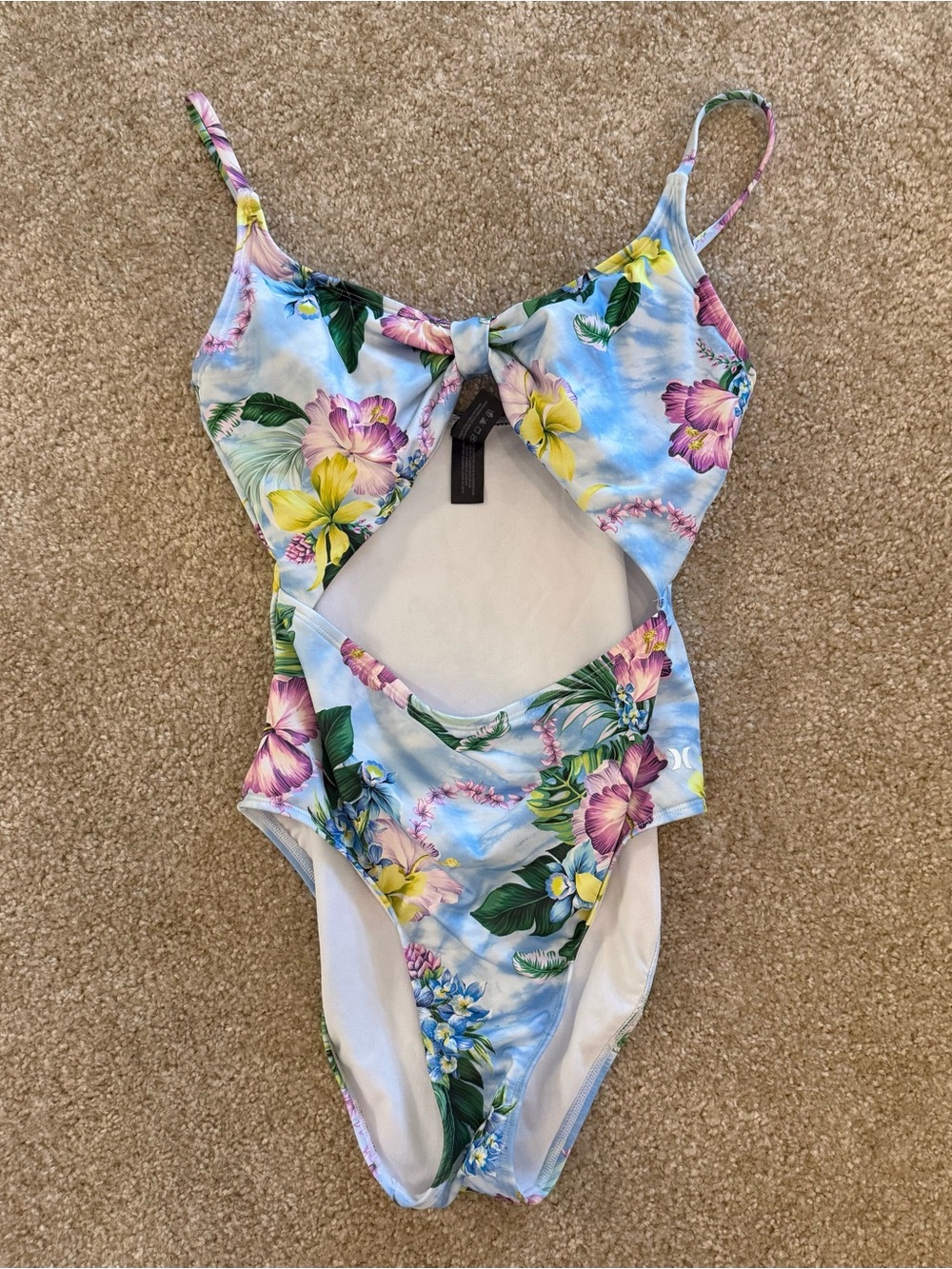 Hurley floral patterned one piece cut out swimsuit